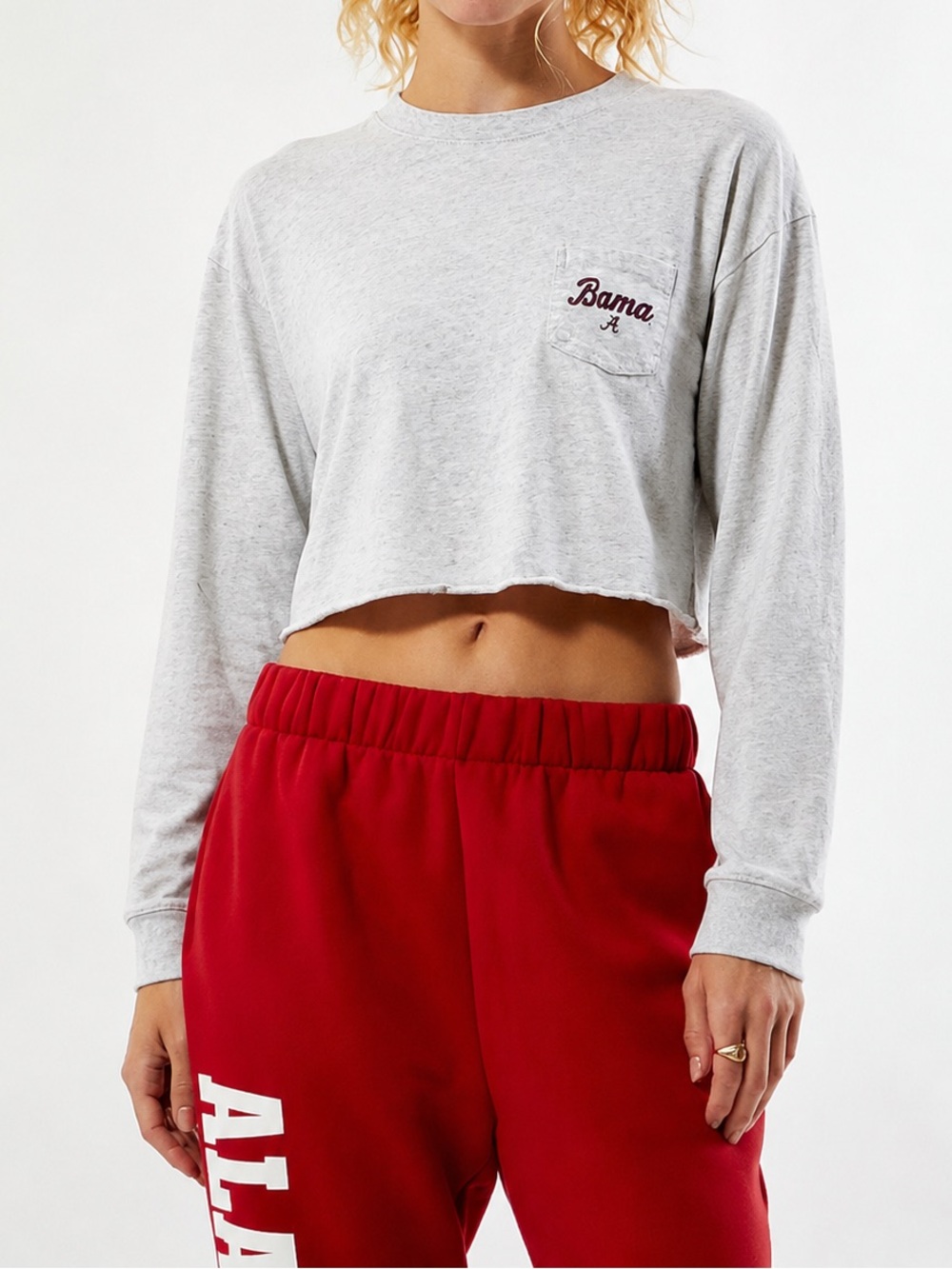 League Cropped Long-Sleeve T-Shirt Gray Alabama Crimson Logo X-Large Bama